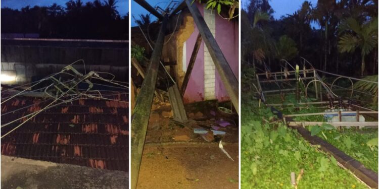 ಬೆಳ್ತಂಗಡಿ : ಭಾರೀ ಗಾಳಿ ಮಳೆ : ವಿದ್ಯುತ್ ಕಂಬ ಬಿದ್ದು ಮನೆಗೆ ಹಾನಿ!