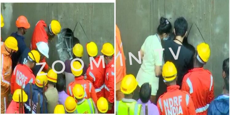 ಕಟ್ಟಡ ಕಾಮಗಾರಿ ವೇಳೆ ಮಣ್ಣು ಕುಸಿತ ; ಓರ್ವನ ರಕ್ಷಣೆ : ಕಾಂಕ್ರೀಟ್ ಗೋಡೆಗೆ ರಂಧ್ರ ತೆಗೆದು ಇನ್ನೋರ್ವ ಕಾರ್ಮಿಕನ ಪತ್ತೆಹಚ್ಚಿದ ರಕ್ಷಣಾ ತಂಡ ..!!!!