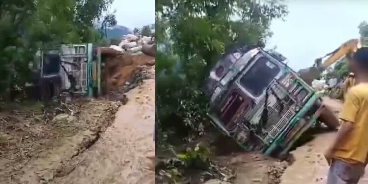 ನೋಡ ನೋಡುತ್ತಿದ್ದಂತೆಯೇ ಪ್ರಪಾತಕ್ಕೆ ಉರುಳಿ ಬಿದ್ದ ಲಾರಿ!