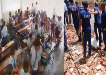 ಮಕ್ಕಳು ತರಗತಿಯಲ್ಲಿರುವಾಗಲೇ ಕುಸಿದು ಬಿದ್ದ ಗೋಡೆ : ವೀಡಿಯೋ ವೈರಲ್