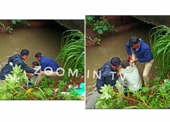 ಮದ್ಯದ ನಶೆಯಲ್ಲಿ ಮೋರಿಗೆ ಬಿದ್ದ ವ್ಯಕ್ತಿಯನ್ನು ರಕ್ಷಿಸಿದ ಸಂಚಾರಿ ಪೊಲೀಸರು