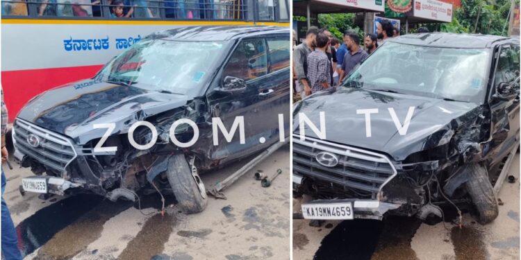 ಪುತ್ತೂರು : ಕುಂಬ್ರದಲ್ಲಿ ಚಾಲಕನ ನಿಯಂತ್ರಣ ತಪ್ಪಿ ಕಾರು ಪಲ್ಟಿ..!!!