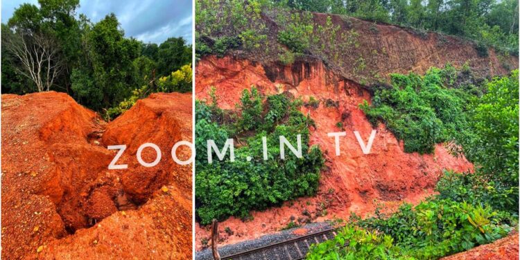 ನರಿಮೊಗರು ರೈಲ್ವೇ ಟ್ರ್ಯಾಕ್ ಮೇಲೆ ಬಿದ್ದ ಮಣ್ಣು ತೆರವು : ಇನ್ನೊಂದು ಬದಿಯ ಗುಡ್ಡ ಕುಸಿಯುವ ಭೀತಿ