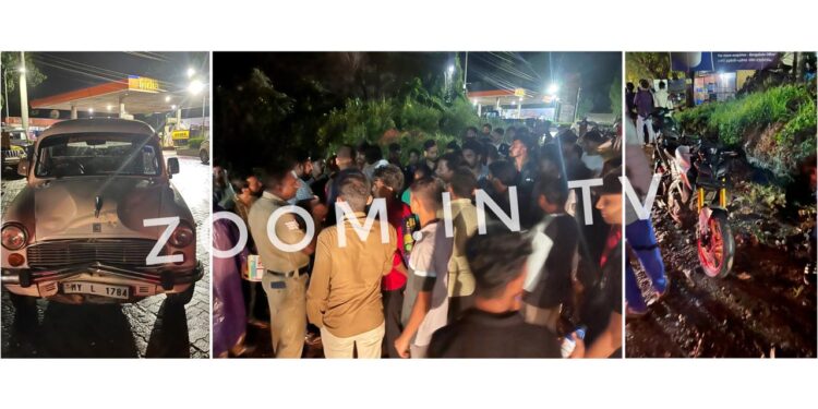 ಪುತ್ತೂರು : ಕಾರು-ಬೈಕ್ ನಡುವೆ ಅಪಘಾತ : ರಸ್ತೆ ಬ್ಲಾಕ್!