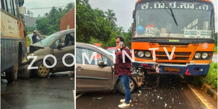 ತುಂಬೆ : ಕೆ.ಎಸ್.ಆರ್.ಟಿ.ಸಿ ಬಸ್ ಮತ್ತು ಕಾರಿನ ನಡುವೆ ಡಿಕ್ಕಿ!
