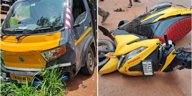 ಪುತ್ತೂರು : ಗೂಡ್ಸ್ ವಾಹನ ಹಾಗೂ ಸ್ಕೂಟರ್ ನಡುವೆ ಡಿಕ್ಕಿ!