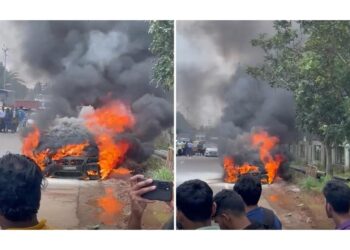 ಮಂಗಳೂರು : ರಾಷ್ಟ್ರೀಯ ಹೆದ್ದಾರಿಯಲ್ಲೇ ಹೊತ್ತಿ ಉರಿದ  ಕಾರು!