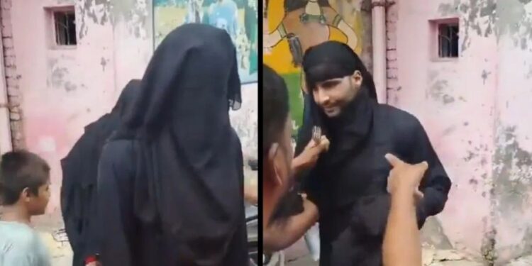 ಪ್ರೇಯಸಿಯನ್ನು ಭೇಟಿಯಾಗಲು ಬುರ್ಖಾ ಧರಿಸಿ ಬಂದ ಯುವಕ ; ಧರ್ಮದೇಟು ನೀಡಿದ ಜನ!