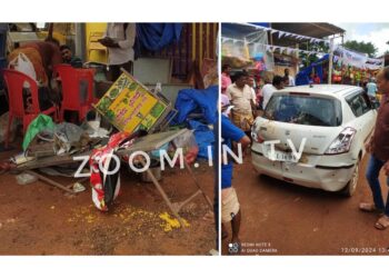 ಪುತ್ತೂರು : ರಿವರ್ಸ್ ತೆಗೆಯುವ ವೇಳೆ ಅವಾಂತರ : ಚರುಂಬರಿ ಸ್ಟಾಲ್ ಗೆ ನುಗ್ಗಿದ ಕಾರು!