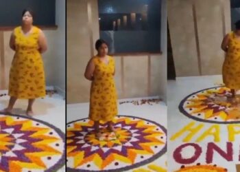 ಮಕ್ಕಳು ಬಿಡಿಸಿದ ಹೂವಿನ ರಂಗೋಲಿ ಹಾಳು ಮಾಡಿದ ಮಹಿಳೆ!