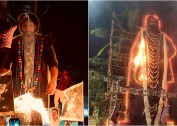 ‘ದೇವರ’ ಸೆಲೆಬ್ರೇಷನ್ ವೇಳೆ ಸಿಡಿದ ಪಟಾಕಿ :​ ಕಟೌಟ್​ಗೆ ಬೆಂಕಿ!