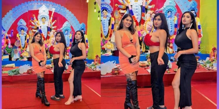 ತುಂಡುಡುಗೆ ತೊಟ್ಟು ದುರ್ಗಾ ಪೂಜೆಗೆ ಬಂದ ಯುವತಿಯರು!