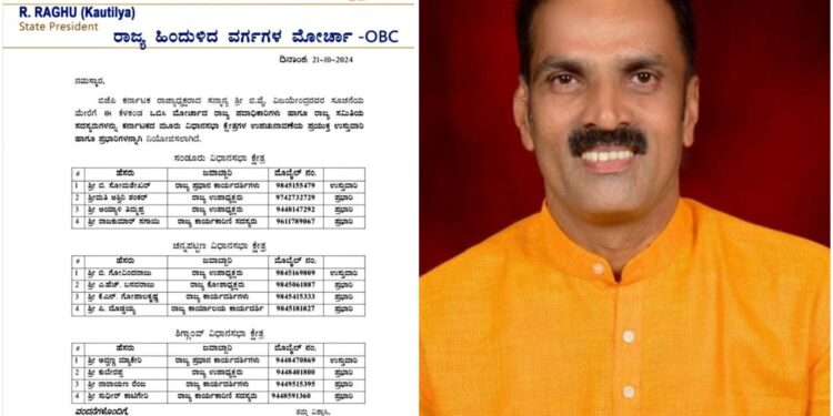 ಉಪಚುನಾವಣೆ : ಶಿವ್ಗಾಂವಿ ಕ್ಷೇತ್ರಕ್ಕೆ ಒಬಿಸಿ ಮೋರ್ಚಾದ ವತಿಯಿಂದ ಚುನಾವಣಾ ಪ್ರಭಾರಿಯಾಗಿ ಆರ್.ಸಿ. ನಾರಾಯಣ ರೆಂಜ ನಿಯೋಜನೆ