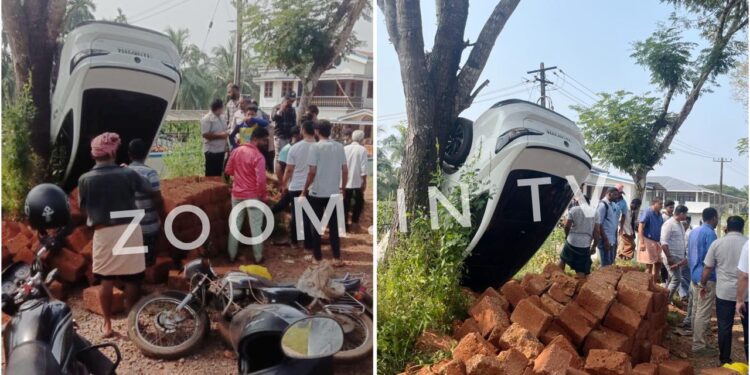 ದ್ವಿಚಕ್ರ ವಾಹನಗಳಿಗೆ ಡಿಕ್ಕಿ ಹೊಡೆದು ಸಿನಿಮೀಯ ರೀತಿಯಲ್ಲಿ ಪಲ್ಟಿಯಾದ ಕಾರು..!!!