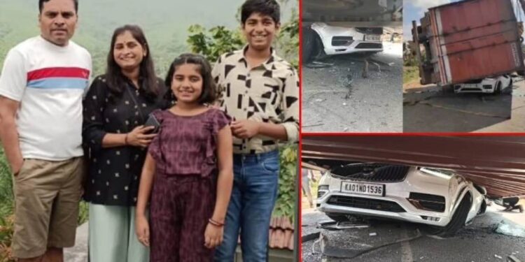 ಲಾರಿ ಕಾರಿನ ಮೇಲೆ ಬಿದ್ದು ಉದ್ಯಮಿ ಸೇರಿ 6 ಜನ ಅಪ್ಪಚ್ಚಿ..!!!