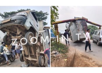 ಪಾಣೆಮಂಗಳೂರು ಸೇತುವೆಯಲ್ಲಿ ಸಿಕ್ಕಿಹಾಕಿಕೊಂಡ ಏಸ್ ಗೂಡ್ಸ್ ವಾಹನ..!!