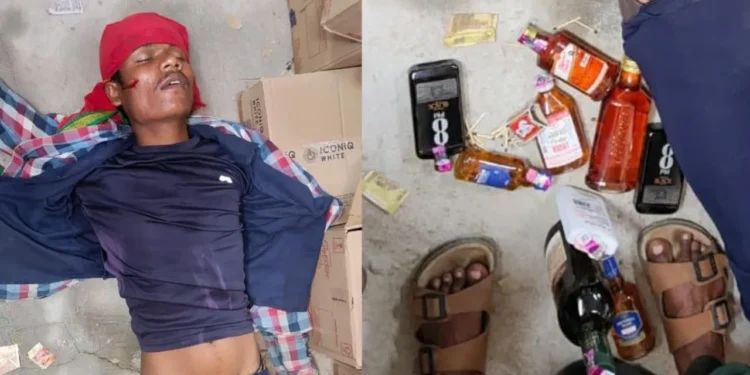 ಬಾರ್​​ಗೆ ಕಳ್ಳತನ ಮಾಡಲು ಹೋಗಿ ಕಂಠಪೂರ್ತಿ ಕುಡಿದು ಅಲ್ಲೇ ಮಲಗಿದ ಕಳ್ಳ