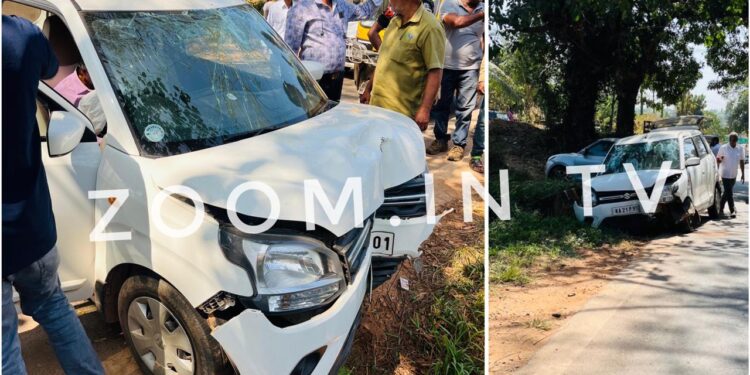 ಪುತ್ತೂರು: ರಸ್ತೆ ಬದಿ ಕಂಬಕ್ಕೆ ಗುದ್ದಿದ ಕಾರು..!!!