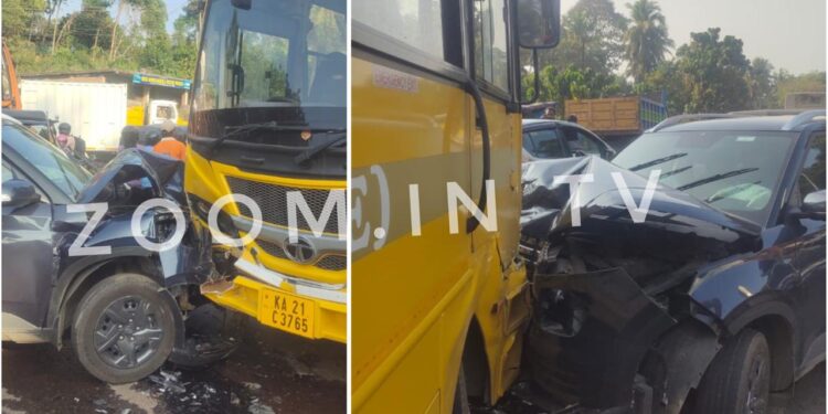ಪುತ್ತೂರು: ಸ್ಕೂಲ್ ಬಸ್ ಮತ್ತು ಕಾರ್ ನಡುವೆ ಡಿಕ್ಕಿ..!!!!
