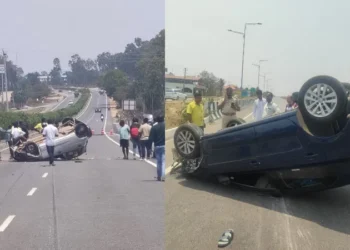 ಕಾರಿಗೆ ಹಿಂಬದಿಯಿಂದ ಮತ್ತೊಂದು ಕಾರು ಡಿಕ್ಕಿ – ಮಹಿಳೆ ಸಾವು, ಮೂವರಿಗೆ ಗಾಯ..!!