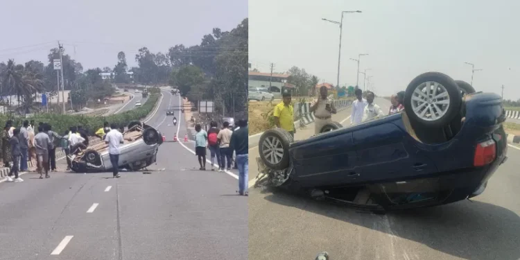 ಕಾರಿಗೆ ಹಿಂಬದಿಯಿಂದ ಮತ್ತೊಂದು ಕಾರು ಡಿಕ್ಕಿ – ಮಹಿಳೆ ಸಾವು, ಮೂವರಿಗೆ ಗಾಯ..!!