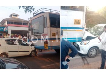 ವಿಟ್ಲ: ಹಠಾತ್ ಬ್ರೇಕ್ ಹಾಕಿದ ಪರಿಣಾಮ ಬಸ್ಸಿಗೆ ಹಿಂದಿನಿಂದ ಗುದ್ದಿದ ಕಾರು..!!!