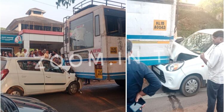 ವಿಟ್ಲ: ಹಠಾತ್ ಬ್ರೇಕ್ ಹಾಕಿದ ಪರಿಣಾಮ ಬಸ್ಸಿಗೆ ಹಿಂದಿನಿಂದ ಗುದ್ದಿದ ಕಾರು..!!!