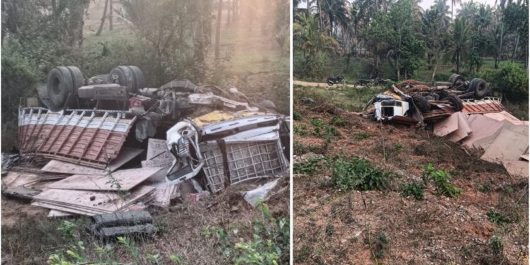 ನಿಯಂತ್ರಣ ತಪ್ಪಿ ಲಾರಿ ಪಲ್ಟಿ : ಮಂಗಳೂರು ಮೂಲದ ಯುವಕ ಮೃತ್ಯು…!!!