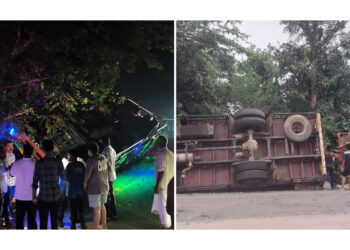 ಪುತ್ತೂರು: ವಿದ್ಯುತ್ ಕಂಬಕ್ಕೆ ಗುದ್ದಿ ಲಾರಿ ಪಲ್ಟಿ ..!!