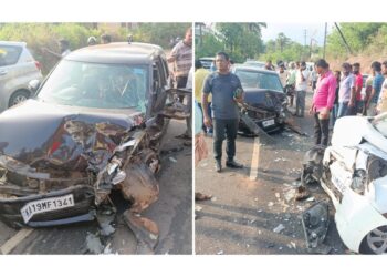 ಕಾರುಗಳ ನಡುವೆ ಭೀಕರ ರಸ್ತೆ ಅಪಘಾತ : ಹಲವರಿಗೆ ಗಂಭೀರ ಗಾಯ..!!