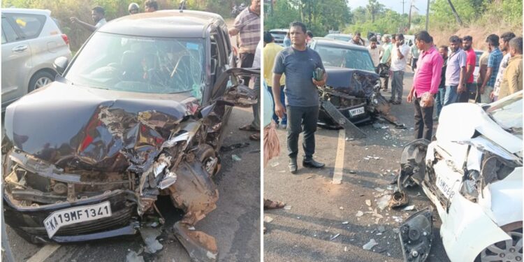 ಕಾರುಗಳ ನಡುವೆ ಭೀಕರ ರಸ್ತೆ ಅಪಘಾತ : ಹಲವರಿಗೆ ಗಂಭೀರ ಗಾಯ..!!
