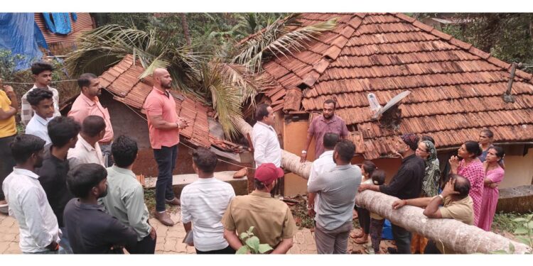ಪುತ್ತೂರು: ಗಾಳಿ ಮಳೆಗೆ ತೆಂಗಿನ ಮರ ಬಿದ್ದು ಮನೆಗೆ ಹಾನಿ.!!