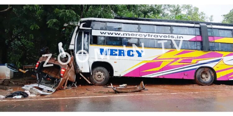 ಪುತ್ತೂರು: ಖಾಸಗಿ ಬಸ್ – ಕಾರು ನಡುವೆ ಡಿಕ್ಕಿ..!!!