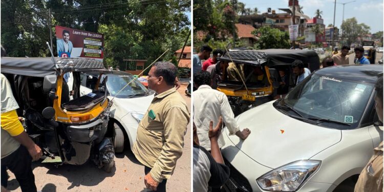 ಪುತ್ತೂರು: ಕಾರು ಮತ್ತು ಆಟೋ ರಿಕ್ಷಾ ನಡುವೆ ಡಿಕ್ಕಿ..!!!