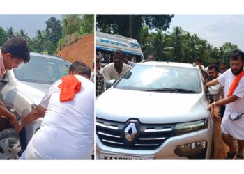 ಪುತ್ತೂರು: ನಿಯಂತ್ರಣ ತಪ್ಪಿ ಡಿವೈಡರ್ ಹತ್ತಿದ ಕಾರು : ಚಾಲಕ ಪಾರು..!!!