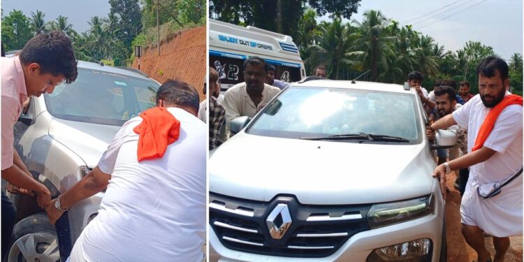 ಪುತ್ತೂರು: ನಿಯಂತ್ರಣ ತಪ್ಪಿ ಡಿವೈಡರ್ ಹತ್ತಿದ ಕಾರು : ಚಾಲಕ ಪಾರು..!!!