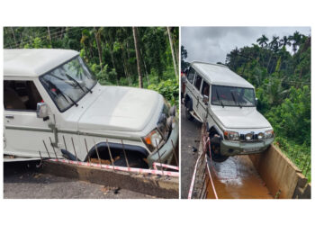 ನಿಯಂತ್ರಣ ತಪ್ಪಿ ಒಳ ಚರಂಡಿಗೆ ಬಿದ್ದ ಬೋಲೇರೋ..!!