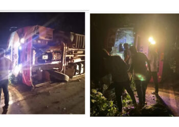 ಗುಂಡ್ಯದಲ್ಲಿ ಖಾಸಗಿ ಬಸ್ ಪಲ್ಟಿ : ಹಲವರಿಗೆ ಗಾಯ..!!