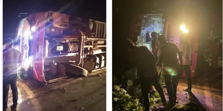 ಗುಂಡ್ಯದಲ್ಲಿ ಖಾಸಗಿ ಬಸ್ ಪಲ್ಟಿ : ಹಲವರಿಗೆ ಗಾಯ..!!