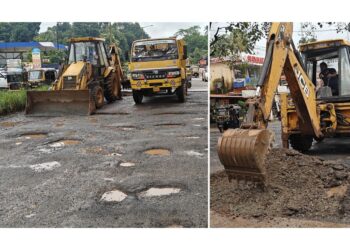 ಶಾಸಕರ ಸೂಚನೆ: ದರ್ಬೆಯಲ್ಲಿ ಹೊಂಡ ಮುಚ್ಚುವ ಕಾಮಗಾರಿಗೆ ಚಾಲನೆ..!!
