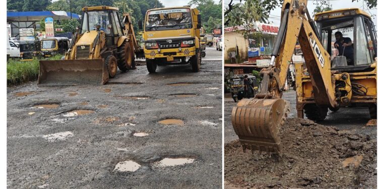 ಶಾಸಕರ ಸೂಚನೆ: ದರ್ಬೆಯಲ್ಲಿ ಹೊಂಡ ಮುಚ್ಚುವ ಕಾಮಗಾರಿಗೆ ಚಾಲನೆ..!!