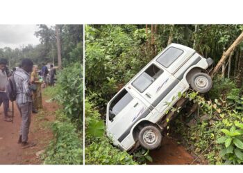 ಪುತ್ತೂರು: ಚಾಲಕನ ನಿಯಂತ್ರಣ ತಪ್ಪಿ ಗುಂಡಿಗೆ ಬಿದ್ದ ಕಾರು..!!