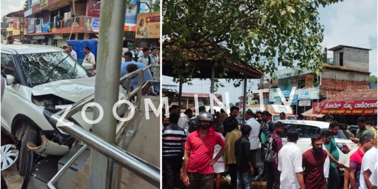 ಪುತ್ತೂರು: ಬೈಕ್ ಗೆ ಡಿಕ್ಕಿಯಾಗಿ ಕಟ್ಟೆಗೆ ಗುದ್ದಿದ ಕಾರು..!!