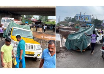 ಮಾಣಿ: ಗುಂಡಿಯಲ್ಲಿ ಸಿಲುಕಿದ ವಾಹನ: ಟ್ರಾಫಿಕ್ ಜಾಮ್…!!!