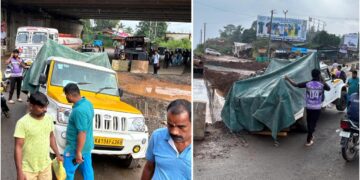 ಮಾಣಿ: ಗುಂಡಿಯಲ್ಲಿ ಸಿಲುಕಿದ ವಾಹನ: ಟ್ರಾಫಿಕ್ ಜಾಮ್…!!!