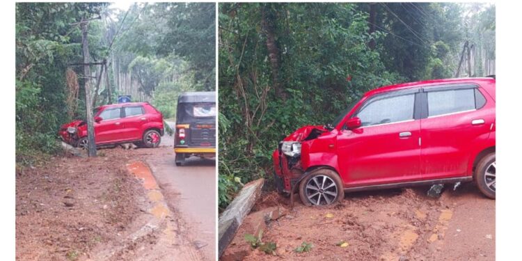 ಪುತ್ತೂರು: ಚಾಲಕನ ನಿಯಂತ್ರಣ ತಪ್ಪಿ ವಿದ್ಯುತ್ ಕಂಬಕ್ಕೆ ಗುದ್ದಿದ ಕಾರು..!!