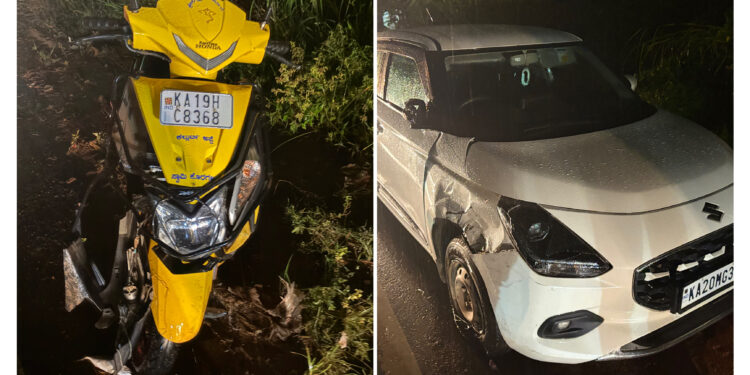 ಪುತ್ತೂರು: ದ್ವಿಚಕ್ರ ವಾಹನ ಮತ್ತು ಕಾರ್ ನಡುವೆ ಡಿಕ್ಕಿ..!!