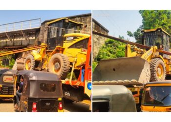 ಮಿತ್ತೂರು: ರೈಲ್ವೇ ಫ್ಲೈ ಓವರ್ ನ ಸೇಫ್ ಗಾರ್ಡ್ ಗೆ ಜೆಸಿಬಿ ಕೊಂಡೊಯ್ಯುತ್ತಿದ್ದ ಲಾರಿ ಡಿಕ್ಕಿ: ಟ್ರಾಫಿಕ್ ಜಾಮ್…!!