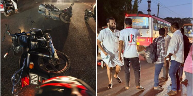 ಬೈಕ್‌ – ಸ್ಕೋಟಿ ನಡುವೆ ಡಿಕ್ಕಿ: ಗಾಯಾಳುವನ್ನು ಆಸ್ಪತ್ರೆಗೆ ದಾಖಲಿಸಿದ ಪುತ್ತಿಲ..!!