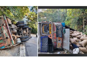 ಗುಂಡ್ಯ ಸಮೀಪ ರಾಷ್ಟ್ರೀಯ ಹೆದ್ದಾರಿಯಲ್ಲಿ ಲಾರಿ ಪಲ್ಟಿ; ಚಾಲಕ ಮತ್ತು ಸಿಬ್ಬಂದಿಗಳು ಅಪಾಯದಿಂದ ಪಾರು..!!